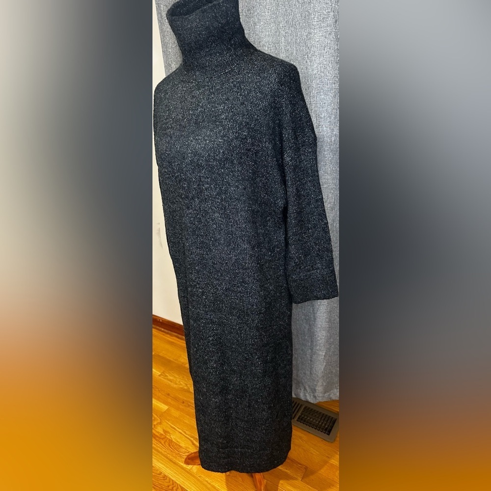 ZARA Knit Charcoal Gray Turtleneck Sweater Midi Dress | Women’s Medium - Picture 4 of 14